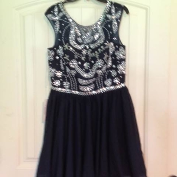 Navy Sequin Chiffon Dress Semi-formal Women 12 NWT - Picture 4 of 4